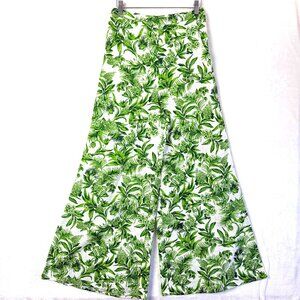 Midnight Sky Linen Blend Floral Tropical Palazzo Wide Leg Pants Womens S Green
